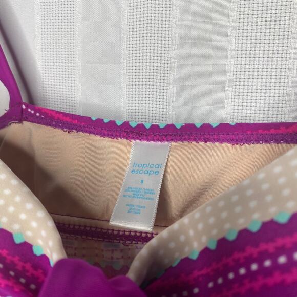 Tropical Escape Striped Tankini Swim Tie Tank Top Purple Size 8 Bathing Suit - Picture 4 of 6